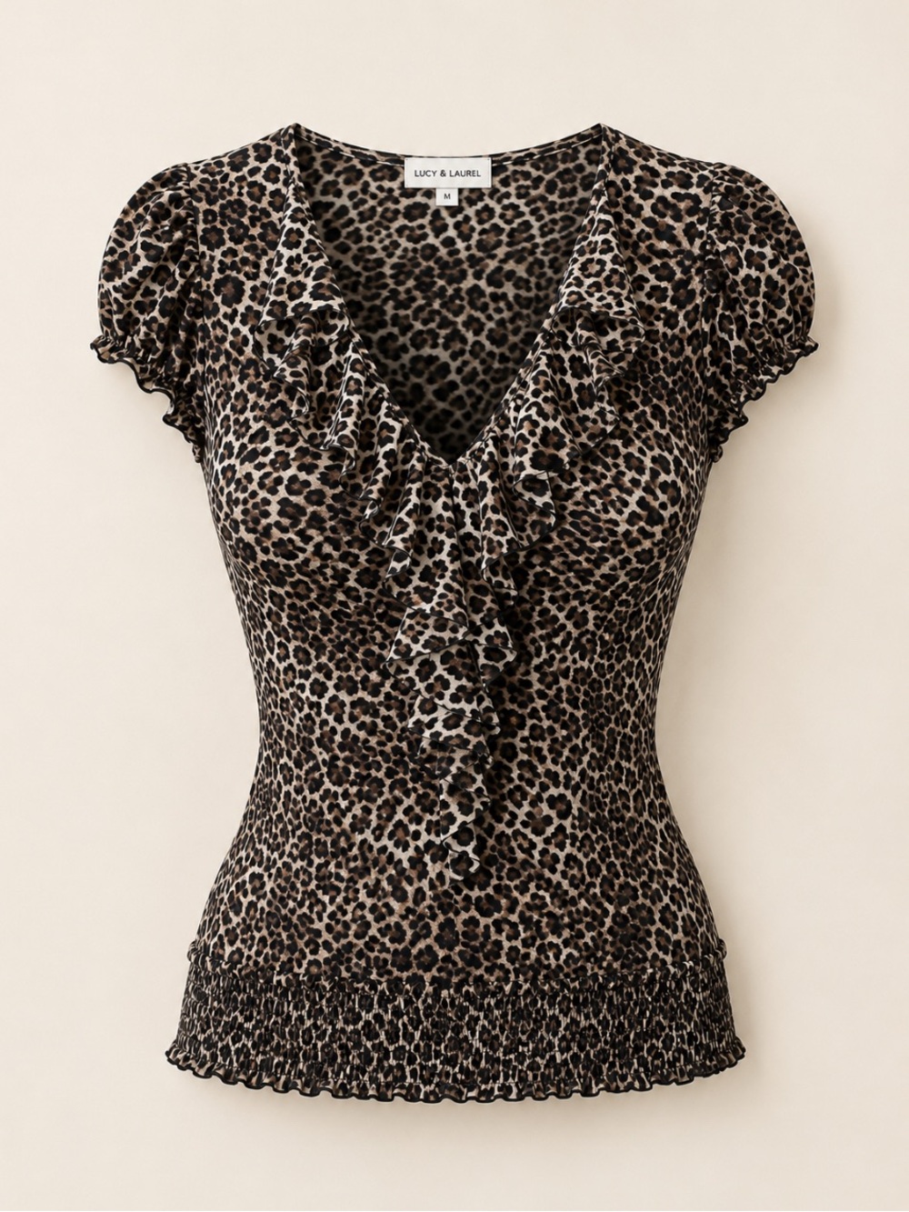 Thrifted Leopard V-Neck with Ruffles